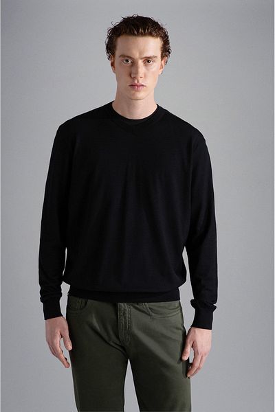 PAUL&SHARK Men's Long Sleeve Comfortable Black Sweater with Brand Logo13311088-011