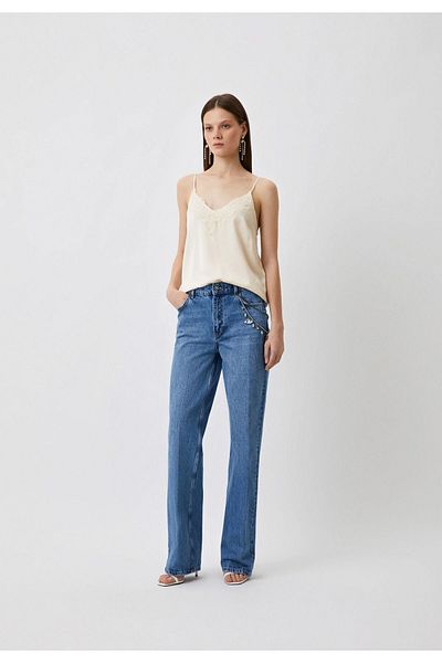 Liu Jo Women's Wide-Legged Relaxed Cut Blue Trousers with Pockets UF3079D4488-78512