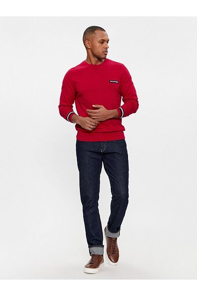 Tommy Hilfiger Men's Logo Round Neck Long Sleeve Casual Red Sweater MW0MW33502-XJV