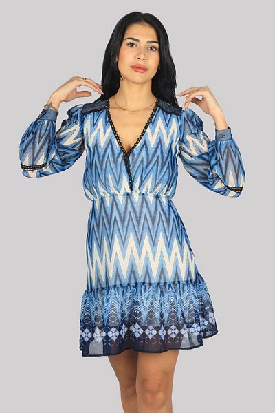 Liu Jo Rochie de damă din bumbac organic cu mânecă lungă albastru-alb UA4239T3842-N9183