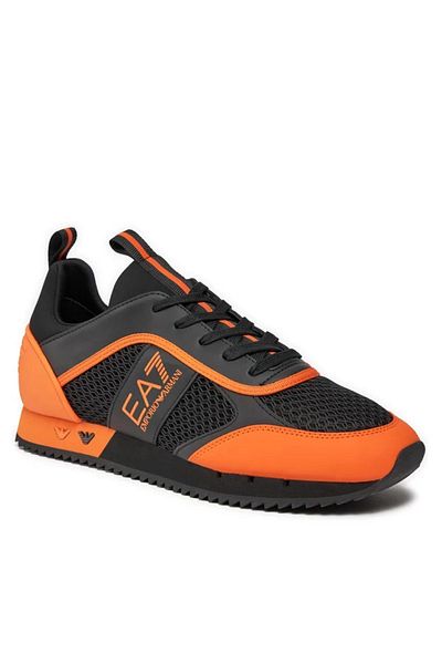 EA7 UNISEX Mesh Stripe Logo Lace Up Black-Orange Sneaker X8X027 XK050-T669