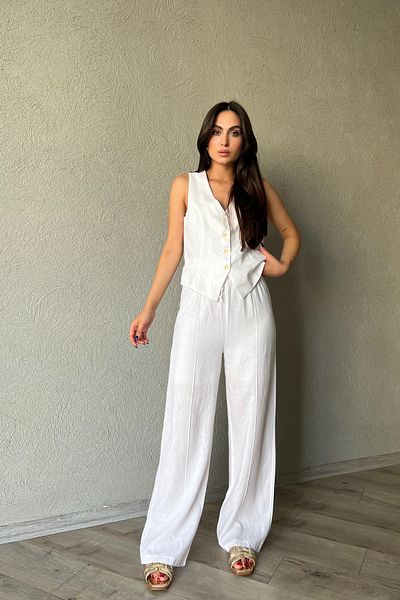 Seda Yalçın Atelier طقم سترة وبنطلون من الكتان إكرو سيمي