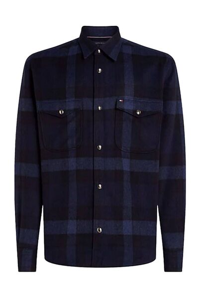 Tommy Hilfiger Erkek Marka Logolu Düğmeli Gömlek Yaka Uzun Kollu Lacivert Gömlek MW0MW33767-0MS