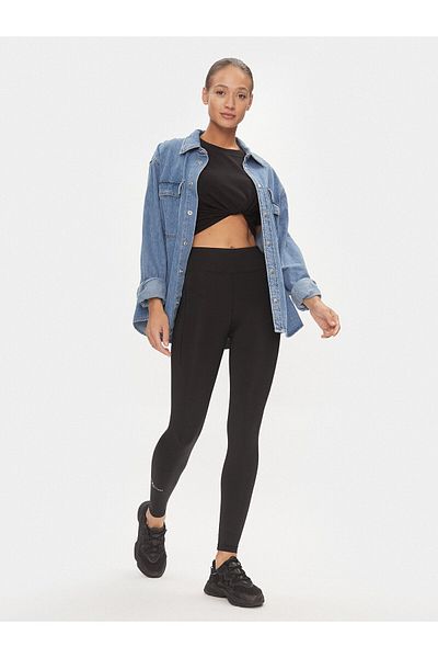 Tommy Hilfiger Women's Elastic Waist Logo Relaxed Cut Black Tights WW0WW41088-BDS
