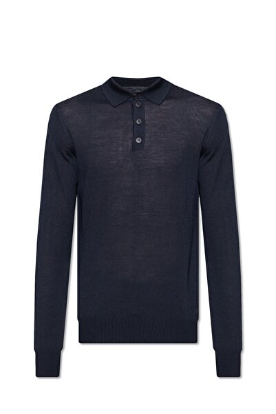 Emporio Armani Men's Brand Logo Long Sleeve Slim Fit Navy Blue Sweater