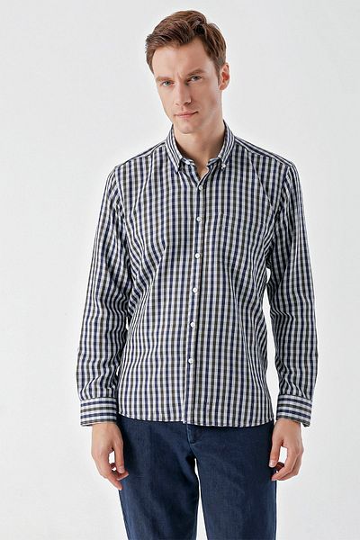 Morven Men's Green Trend Plaid Pocket Button Collar Regular Fit Shirt