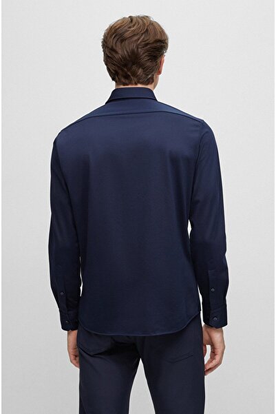 BOSS Erkek Marka Logolu Düğmeli Gömlek Yaka Uzun Kollu Lacivert Gömlek 50469378-410