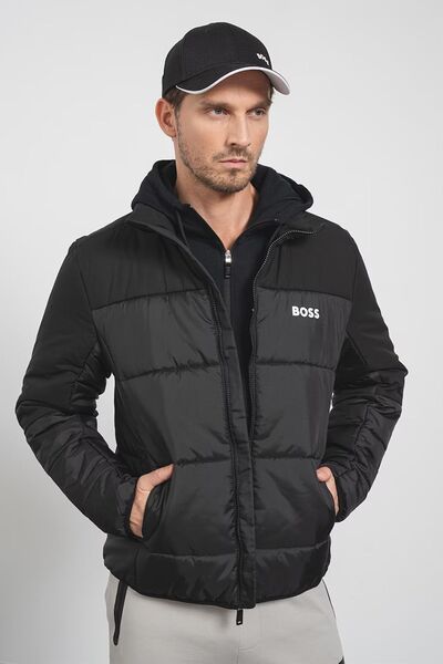 BOSS Erkek Logolu Fermuar Kapamalı Cepli Kışlık Siyah Mont 50497559-001
