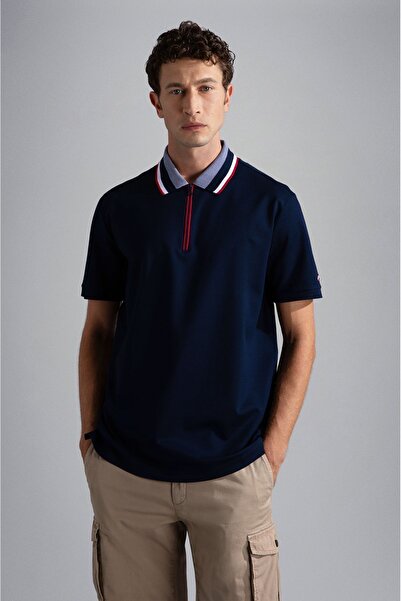 PAUL&SHARK Erkek Pamuklu Polo Yakalı Düğme Kapamalı Kısa Kollu Lacivert Polo ...