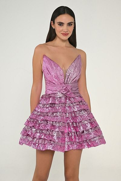 ALFABETA Women's Woven Polyester Blended Night Stylish Pink-Powder Evening & Graduation Dress AB6675-PEM/PUD