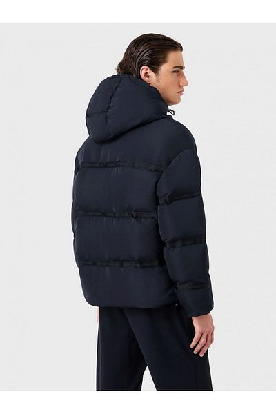 Emporio Armani Men's Hooded Collar Brand Detailed Zippered Puffer Navy Blue Coat 6R1B90 1NCFZ-0920