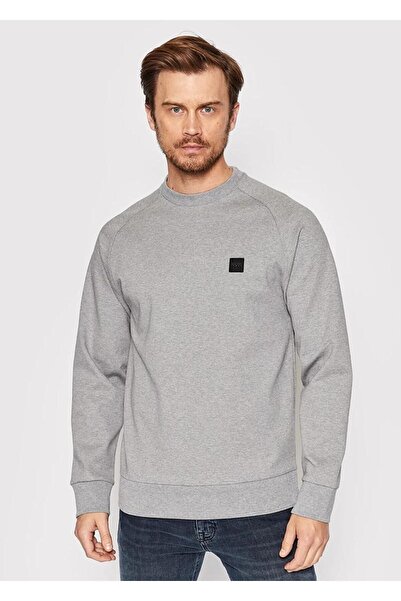 BOSS Erkek Logo Baskılı Bisiklet Yaka Normal Kesim Gri Sweatshirt 50467156-041