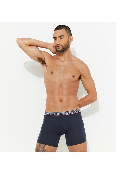 Emporio Armani Ανδρικό λογότυπο μάρκας Navy Blue Boxer με ελαστική μέση 111473   1a728-lac
