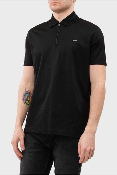 PAUL&SHARK Men's Polo Neck Regular Fit Cotton Short Sleeve Black Polo Neck T-Shirt24411249-011