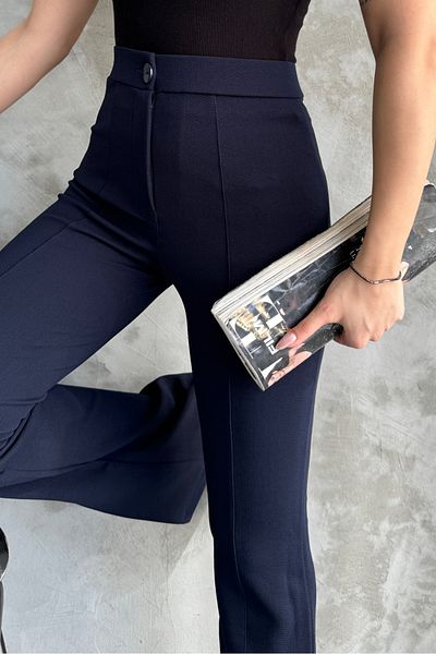 macharel jeans Women's Flare Leg Palazzo Trousers Navy Blue