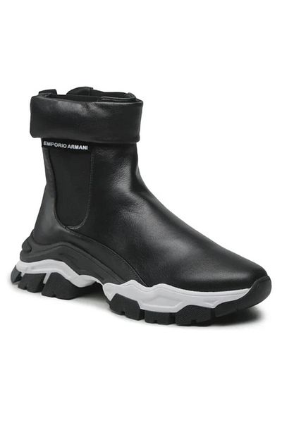 Emporio Armani حذاء رياضي نسائي برباط وشعار للاستخدام اليومي بقصة عادية باللون الأسود X3m357 Xf683-00002