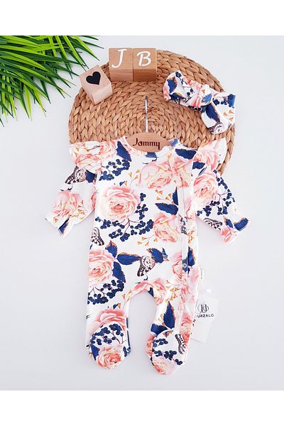 Jammybaby Spring Digital Print Shoulder Ruffled 100% Cotton Romper Bandana Newborn Set for Baby Girl