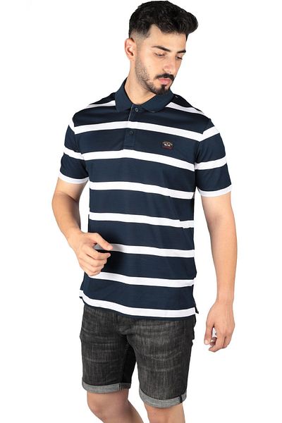 PAUL&SHARK Men's Polo Collar Button Closure Short Sleeve Navy Blue-White T-Shirt23411340A-218