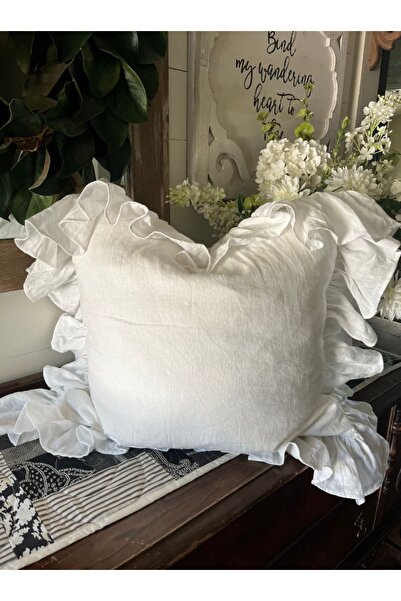EVYA 100% bumbac lenjerie brută cu volane husă de pernă vintage 43x43 cm