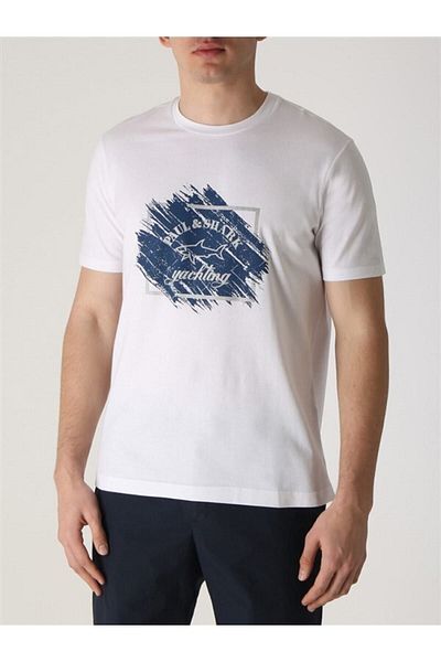 PAUL&SHARK Ανδρικό λογότυπο Basic Regular Fit κοντομάνικο λευκό μπλουζάκι 23411070 -010