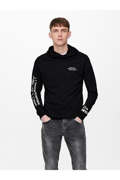 Only & Sons Ανδρικό μαύρο φούτερ Wf Dean Ls Tee Hoodie Exp 22012796 -02