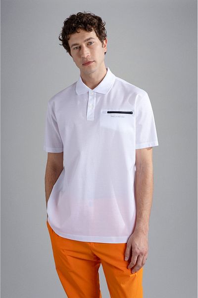 PAUL&SHARK Tricou cu guler polo pentru bărbați din bumbac, cu închidere cu nasturi, cu mânecă scurtă, cu guler polo, alb24411335-010