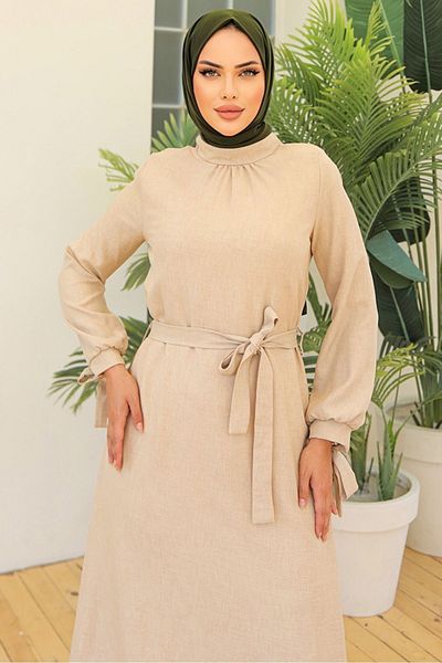 Bestenur Jewelled Linen Dress - 970, String Sleeves