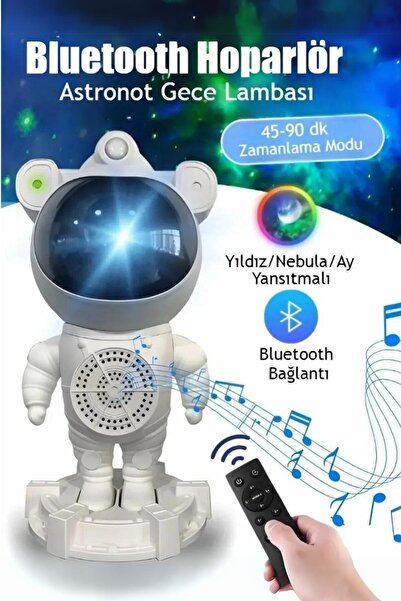L'eDoren Astronot Bluetooth Hoparlörlü Galaksi Işık Projektörü Yatak Odası Için Gece Lambası Ve Zamanlayıcılı