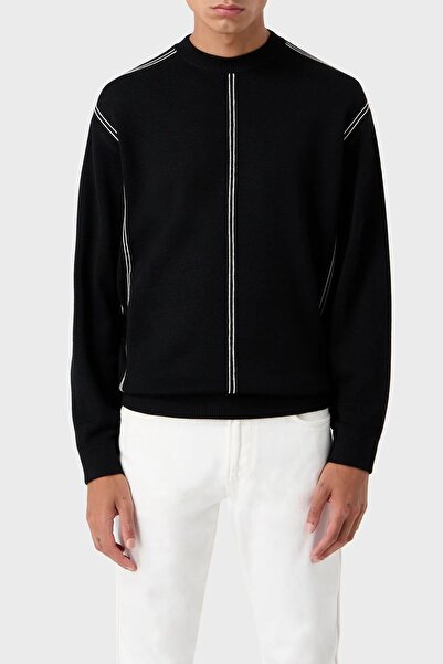 Emporio Armani سترة سوداء للرجال ذات قصة عادية ورقبة دائرية وأكمام طويلة 6R1M...