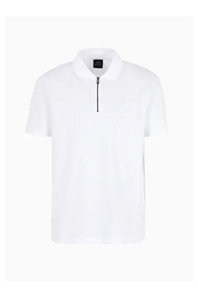 Armani Exchange Men's Slim Fit Polo Neck Short Sleeve White Polo Neck T-Shirt 3DZFHY ZJXSZ-AE1100
