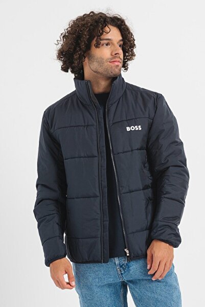 BOSS Erkek Logolu Fermuar Kapamalı Cepli Kışlık Lacivert Mont 50497559-402