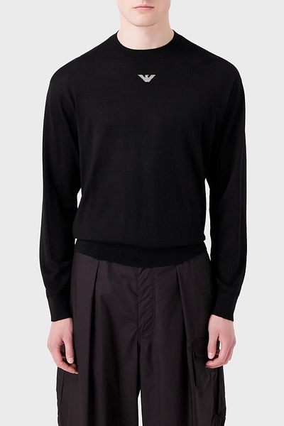 Emporio Armani Λεπτομέρεια λογότυπου ανδρικής μάρκας Crew λαιμόκοψη κανονική εφαρμογή μαύρο φούτερ 6R1MXG 1MNGZ-F008
