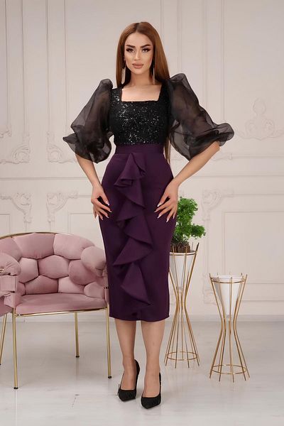 Matik Abiyem Scuba Glitter - Our Flocked Glass Organza Low-cut Evening Dress