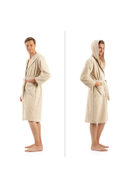 English Home Flauschiger Bademantel Unisex – Damen-Saunamantel aus Baumwollfrottee mit Kapuze für Herren