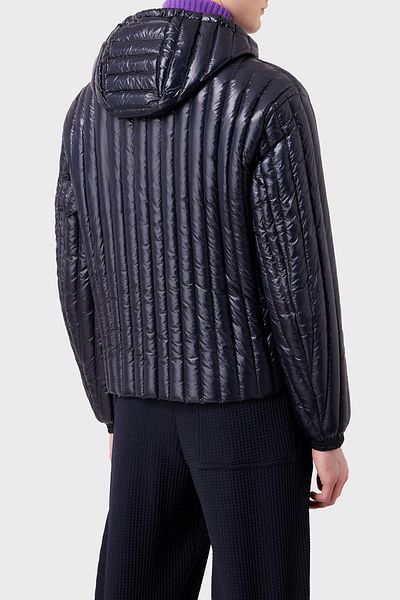Emporio Armani Men's Hooded Collar Brand Detailed Zippered Puffer Navy Blue Coat 6R1B79 1NKZZ-0920