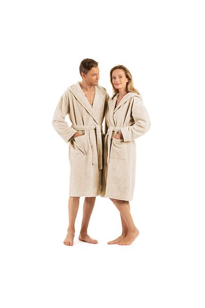 English Home Flauschiger Bademantel Unisex – Damen-Saunamantel aus Baumwollfrottee mit Kapuze für Herren