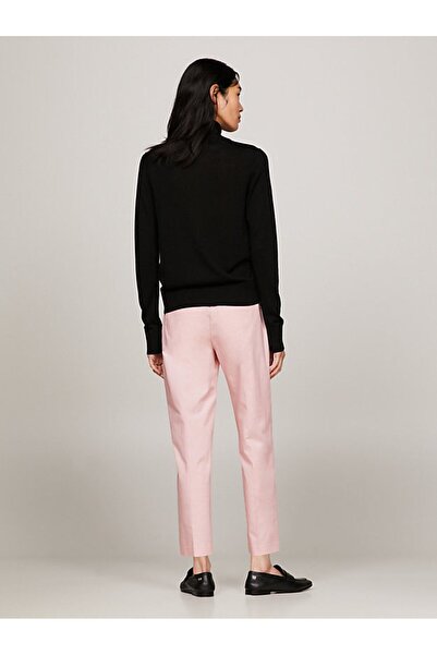 Tommy Hilfiger Kadın Logolu Yuvarlak Yakalı Uzun Kollu Günlük Kullanım Siyah Kazak WW0WW40982-BDS