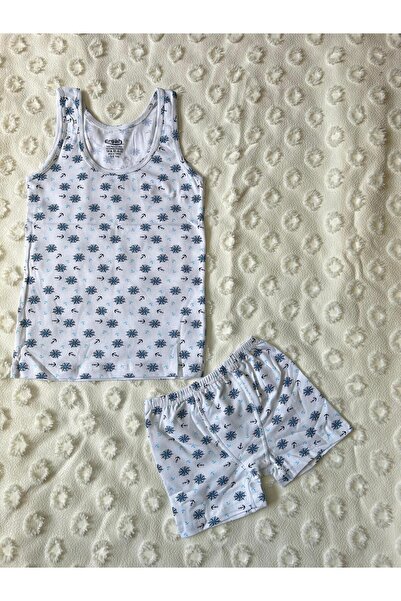 Boys White Lycra Patterned Strappy Singlet Boxer Set of 2