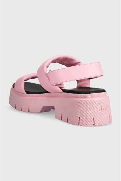 HUGO Kadın Logolu Düz Tabanlı Rahat Günlük Kullanım Pembe Sandalet 50517374-664