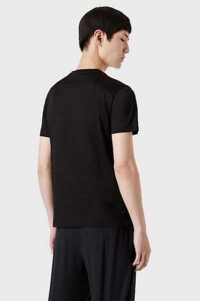 Emporio Armani Tricou negru din bumbac cu mânecă scurtă cu logo pentru bărbați 8N1T84 1JQ3Z-0999