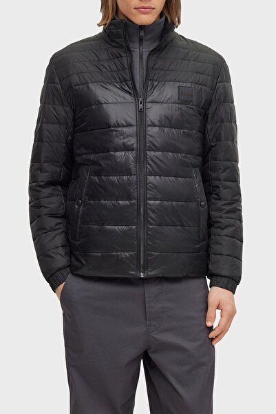 BOSS Erkek Logolu Fermuar Kapamalı Cepli Kışlık Siyah Mont 50496766-001