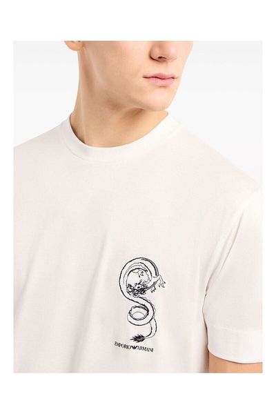 Emporio Armani تي شيرت رجالي من القطن قصير الطول مريح مناسب للاستخدام اليومي White1 EM000009 AF10017-M0007