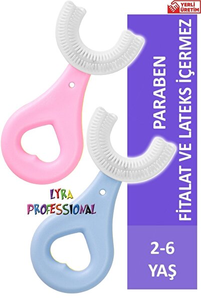 Lyra Professional U Şeklinde Ikili Set Pratik Çocuk Diş Fırçası 2-6 Yaş Pembe Mavi