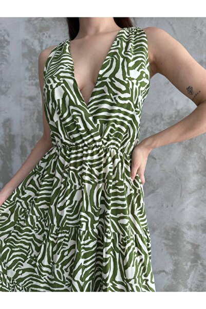 ZF BUTİK Dvouřadé šaty s viskózovým vzorem