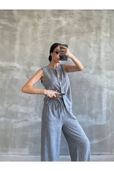 bymaestro woman New Season Linen Women's Vest and Trousers Set