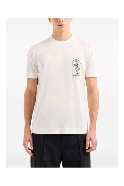 Emporio Armani تي شيرت رجالي من القطن قصير الطول مريح مناسب للاستخدام اليومي White1 EM000009 AF10017-M0007