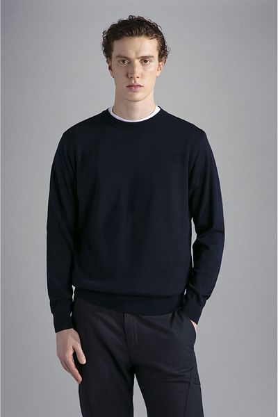 PAUL&SHARK Men's Logo Round Collar Cotton Daily Use Navy Blue Sweater13311035A-050