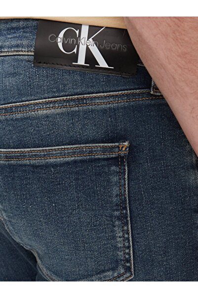 Calvin Klein Men's Regular Waisted Cotton Logo Patterned Blue Jeans J30J324198-1BJ