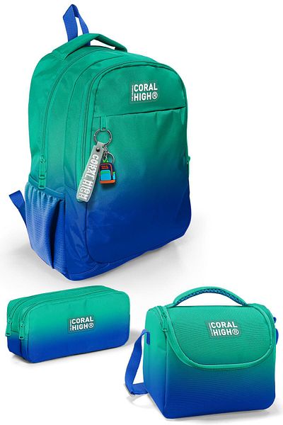 Coral High Set de 3 genți de școală colorate Saks verde - SET 0123665