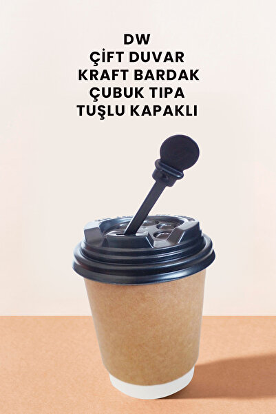 Balkan 8 Oz 100 Adet Kraft Karton Kapaklı Çubuklu Kaşık Sıcak İçecek Bardağı ...